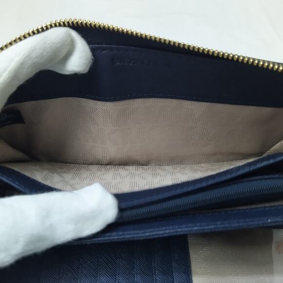 Michael Kors Blue Leather Zip Around Credit Card ID Window Wallet - Picture 13 of 16